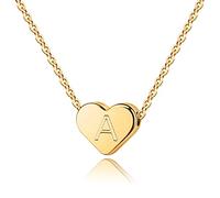 Collier Initial Cœur Plaqué Or 14K Pendentif Lettre pour Femmes et Adolescentes