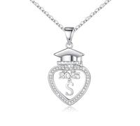 Collier initiale de la classe de 2021 plaqué or blanc 14 carats avec pendentif en forme de cœur en oxyde de zirconium - Cadeau d'amitié pour elle - Cadeau de classe de 2021 - Argent