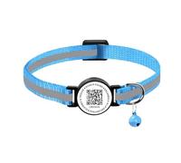 Collier intelligent réfléchissant pour chat - Collier anti-perte avec porte-AirTag - Collier en nylon réglable avec breloque cloche pour chats et chatons (bleu clair avec clochette, sans support