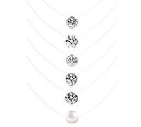 Collier Invisible Fil Nylon 6Pcs Collier Invisible Ras de Cou Transparent avec RondeTrèfle à Quatre Feuilles Perles Blanches Six Griffes Quatuor Larme de Sirène de Griffe 6mm 8mm 10mm Pendentif,