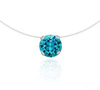 Collier Invisible - Fil Nylon - Solitaire Fixe (4 Griffes) Turquoise 6 mm Swarovski - Bijoux Femme - Mariage - Style Fil de Pêche (42)