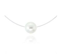 Collier Invisible - Finition Argent 925 (poinçon) - Perle Nacrée Blanche - Fil en Nylon - Fil de Pêche Invisible (46)