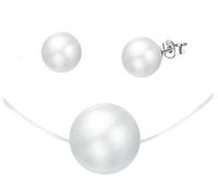 Collier invisible perle, Ras de cou, collier court avec la chaîne de nylon, Pendentif perle pour femme fille, Bague d'oreille perle, Ensembles de bijoux, Cadeau Noël anniversaire