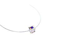 Collier Invisible - Ras-de-cou taille au choix - Finition Argent 925 (poinçon) - Petit Cube Aurore Boréale - Fil en Nylon - Fil de Pêche Invisible (40)