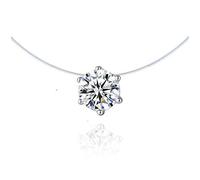 Collier invisible ras-de-cou - Zircon Ultra Brillant - Finition Argent 925 - Nylon Transparent - Style fil de pêche