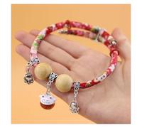 Collier kimono porte-bonheur en perles de cèdre pour animal de compagnie, collier pour chaton, collier personnalisé pour chien et chat avec pendentif fortune et clochettes pour chat, réglable