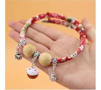 Collier kimono porte-bonheur en perles de cèdre pour animal de compagnie, confortable et réglable, collier personnalisé pour chien et chat avec pendentif fortune, clochettes pour chat, convient à tous