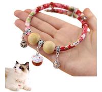 Collier kimono porte-bonheur en perles de cèdre pour animal de compagnie, cousu à la main, collier de costume pour chien et chat avec breloque Maneki-Neko, confortable et réglable, convient à tous les