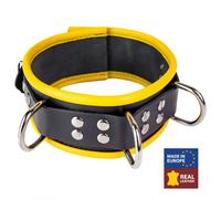 COLLIER & LAISSE Collier en cuir - 3 anneaux D - Noir/ Jaune The Red