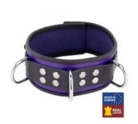 COLLIER & LAISSE Collier en cuir 3 Anneaux D Violet-Noir The Red