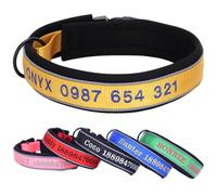 Collier Large Epais de Chien Nylon Réfléchissant Personnalisé Neoprene Rembourré avec Prénom Numero Telephone Brodés pour Les Chiens de Très Grande Taille XL Doré