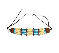 Collier Large Réglable Boho South Western American Indian Style Handmade Row Line Aqua Turquoise Color Bead Natural Wood Hair Pipe Brown Leather Tribal Wide Choker Collier Pour Femmes Ados