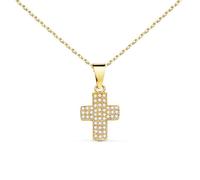 Collier - L'ATELIER D'AZUR - Médaille Croix Or Jaune 18K - Zirconiums - Chaîne Dorée