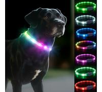 Collier LED pour chien - 7 couleurs - 9 modes d'éclairage - Type C - Rechargeable - Capacité de la batterie : 650 mAh - Avec jusqu'à 13 heures d'autonomie - Longueur découpable