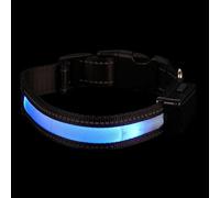 Collier LED pour Chien, Lumineux Solaire et USB, Mode Flash Sécurité Nuit | Nylon Résistant, Panneau Solaire Intégré, Câble USB Inclus, 3 Modes Lumineux, Bleu