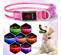 Collier LED pour chien RVB 6 couleurs, 13 modes d'éclairage, USB-C rechargeable avec indicateur de batterie, collier lumineux réfléchissant, étanche et réglable pour les promenades nocturnes (rose
