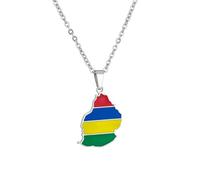 Collier léger avec pendentif carte du drapeau de l'île Maurice en acier inoxydable, 50cm Chain, Acier inoxydable, Pas de pierre précieuse