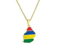 Collier léger avec pendentif carte du drapeau de l'île Maurice en acier inoxydable, 50cm Chain, Acier inoxydable, Pas de pierre précieuse