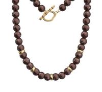 Collier - LES GEORGETTES - Olivia - Perles résine marbrée marron - Anneaux acier inox doré - Longueur 45 cm
