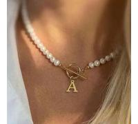 Collier lettre classique populaire pour femmes, pendentif lettre A-Z, fermoir en forme de T, collier de perles fausses 6mm, cadeau de bijoux pour femmes L,M,S,H,A,T,O,X,B,C,D,E,F,G,I,J,K,N,P,Q,R,U,V,W