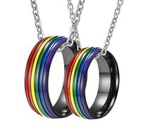 Collier LGBT pour les femmes, collier de couple Collier personnalisé en acier inoxydable 8 mm Rague noire avec émail arc-en-ciel