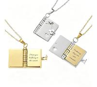 Collier livre personnalisé avec gravure, livre ouvrable en acier inoxydable, Collier à message caché personnalisable, bijou cadeau fête des mères, Noël, Saint-Valentin, anniversaire (Or et argent)