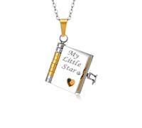 Collier Livre pour Femme Personnalisé Plaqué Or Pendentif Livre Collier Acier Inoxydable Chaîne Réglable Colliers Bijoux avec Gravé Fantaisie Idée Colliers Cadeau pour Femmes Fille (Or Argent Star)