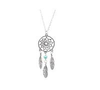 Collier long avec pendentif en forme de plumes de rêve Dream Catcher en style bohème élégant et peuple