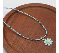 Collier Long avec Pendentif Marguerite et Perles colorées pour Femme, Bijou Tendance, Cadeau - Bleu