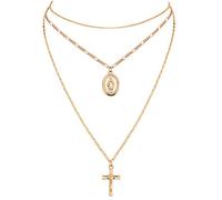 Collier long multicouche avec pendentif chaîne en or avec pendentif chaîne avec croix de Bohême de Jésus Marie Vierge Marie. nouveauté Lovely And Professional
