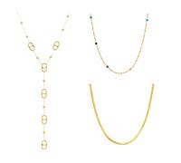 Collier longue maille marine y - Word en acier inoxydable Chaîne de clavicule de perles rondes pour les femmes Collier lame pour homme 18K plaqué or ne perd pas de couleur Cadeaux pour amants (5)