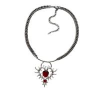 Collier look superposé, pendentif cœur d ' épine et chaîne réglable de ton argent foncé, bijoux pour mode alternative et tenue streetwear, collier gothique, pendentif cœur d ' épine, chaîne en argent