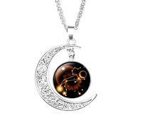 Collier Lumineux Avec Pendentif Signe Du Zodiaque Pour Homme Et Femme - Pendentif En Cristal De Lune Creuse Qui Brille Dans Le Noir,12 Constellations,Bijoux D'Astrologie,Cadeau D'Anniversaire,Lion,50