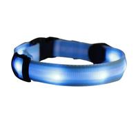 Collier Lumineux de Sécurité à LED Réglable, pour Chien Nylon 35-55cm | Six LED Bleues, 2 Piles Bouton Incluses, Lavable Après Retrait du Boîtier, pour Promenades Nocturnes