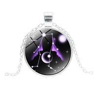 Collier Lumineux Gémeaux 12 Constellations - Collier Pendentif En Verre Lumineux Chaîne De Chandail Bijoux Avec Chaîne Ajustable, Cadeau D'Anniversaire Créatif Simple Féminin,Gémeaux,45+5Cm