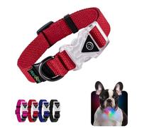 Collier Lumineux pour Chien Collier Chiot Lumière avec Bouton-Poussoir Lumineux Clignotant Colliers 7 LED Couleurs Collier Chien Chat Coton Doux Réglable pour Petit Moyen Grand, 25-40/2cm (S), Rouge