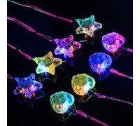 Collier lumineux pour enfants : 8 pendentifs LED clignotants en forme de cœur, accessoires phosphorescents pour enfants, mariage, anniversaire, fête d'Halloween (4 cœurs et 4 étoiles)