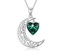 Collier lune en argent sterling avec pierre de naissance pour femme, pendentif en pierre précieuse, cadeau d'anniversaire, cadeau de Noël pour maman, elle, épouse