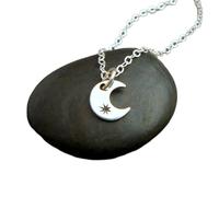 Collier lune et étoile en argent sterling 925. Petit pendentif délicat en forme de croissant céleste astrologique. Bijou simple et pratique pour le quotidien | Chaîne de 45 cm | Plaqué argent |