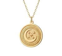 Collier Lune et Étoiles en Argent Sterling 925 Plaqué Or |LK_NLC_01597 | Pendentif céleste rond de 22 mm avec chaîne câble de 45 cm bijou symbolique à offrir en cadeau pour hommes et femmes
