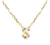 Collier Luxenter en argent 925 avec zircons multicolores finis en or jaune 18K - Alphabet S