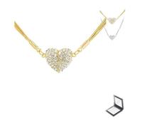 Collier magnétique en patchwork d'amour, double face portant un pendentif d'amour serti de diamants, chaîne cœur à trois couches pour femme, 40cm/15.8inches, Cuivre, Pas de gemme