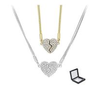 Collier magnétique en patchwork d'amour, double face portant un pendentif d'amour serti de diamants, chaîne cœur à trois couches pour femme, 40cm/15.8inches, Cuivre, Pas de gemme