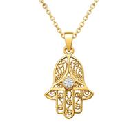 Collier Main de Fatma Plaqué Or 18K Zirconium - Poinçon Chaîne 42cm | Poinçon, khamsa