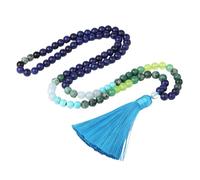 Collier Mala 108 Perles Pour Homme Et Femme, Bracelet En Lapis-Lazuli Et Turquoise Africaine, Long Collier Avec Pompon Noué, Bijoux De Prière, Méditation Spirituelle, Cadeaux En Lapis-Lazuli Et T