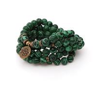 Collier Mala Bouddhiste Tibétain 108 Perles,Buddha Yoga Chapelet Mala Bracelet Méditation Multicouche Bijoux En Pierre Naturelle Avec Pendentif, Malachite Rayé Vert Bracelet Lotus Pendentif Collie