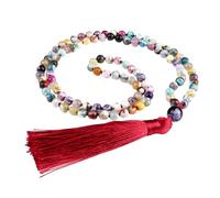 Collier Mala En Pierre Naturelle De 6 Mm Avec 108 Perles Pour Femmes Et Hommes. Collier Long Enroulé En Pierres Précieuses Naturelles Avec Pompon Noué À La Main, Bijoux De Prière, De Méditatio