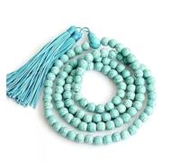 Collier Mala en Pierres précieuses turquoises Lotus 6 mm 108 Perles Bouddhisme Poignet Chakas