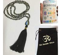 Collier Mala fait à la main avec 108 perles Mala du cinquième chakra de la gorge - Pendentif en labradorite - Communication - Expression personnelle - Créativité dans l'écriture, la parole, l'écoute -