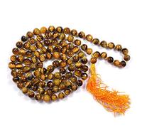 Collier mala œil de tigre jaune AAA naturel - 108 perles de prière | Bracelet noué à la main | Japa | Perles rondes de 8 mm | Pompon de méditation | Bouddhiste
